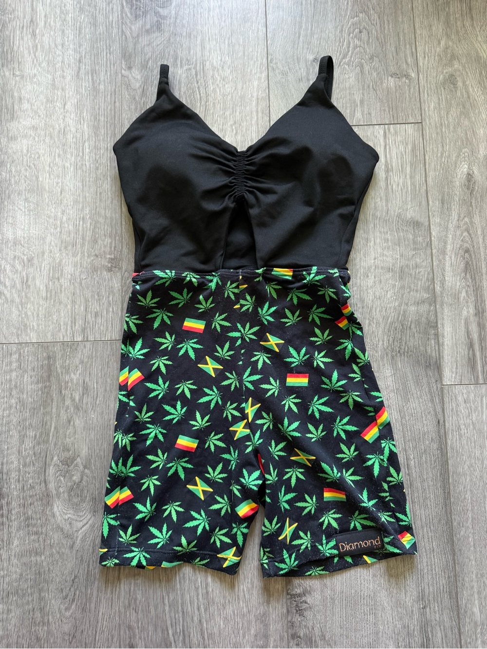 Black & Green Leaf Print Romper
